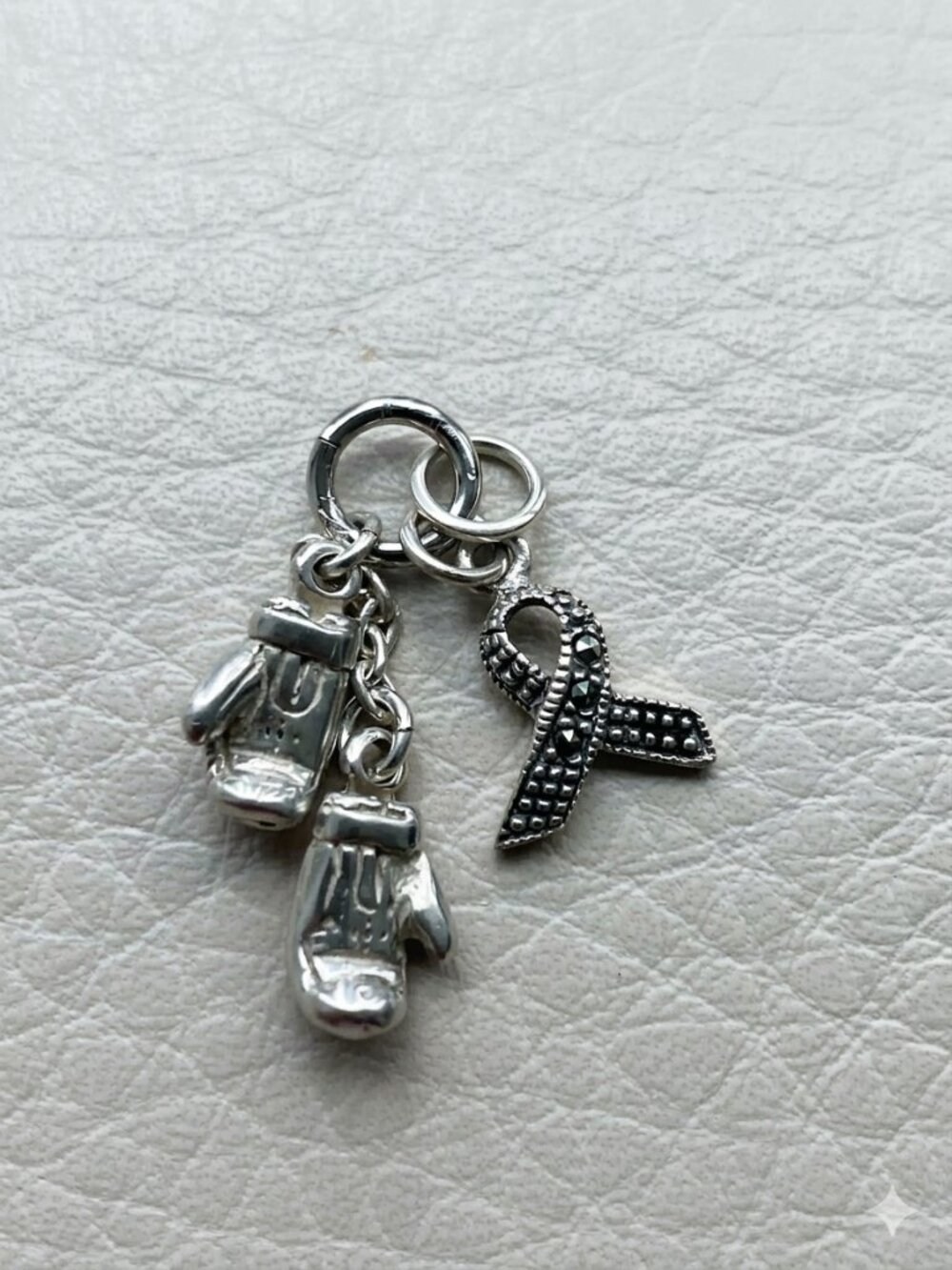 Vintage Sterling Silver "Fighter" Pendant Necklace – Boxing Gloves & Marcasite R